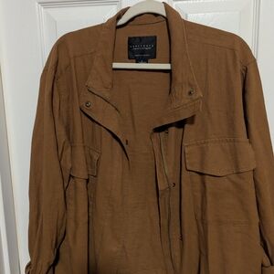Brown Military Field Jacket with Lapel Collar